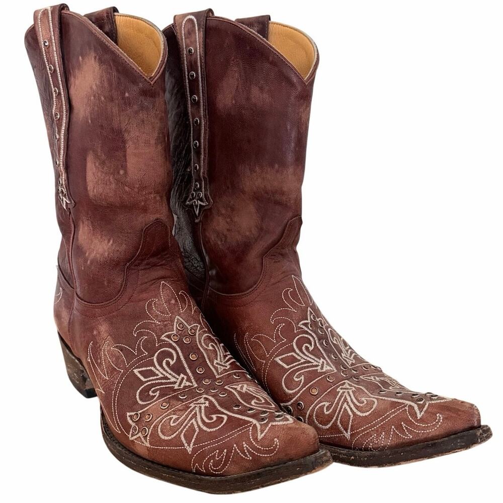 Old gringo brown leather Milagros boots rhinestone cross embroidered women’s 10